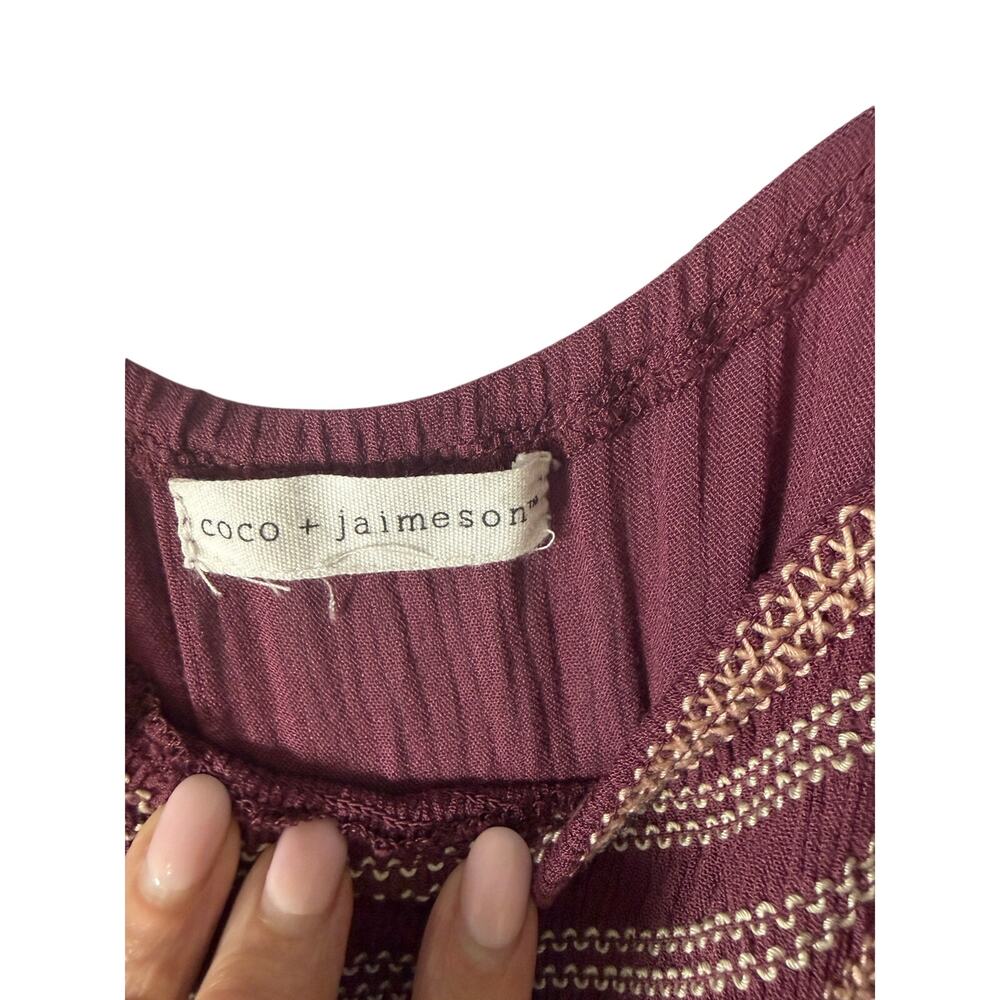 Coco + Jaimeson Boho Embroidered Wide Leg Jumpsuit Plum Rayon Festival Romper - Picture 5 of 7